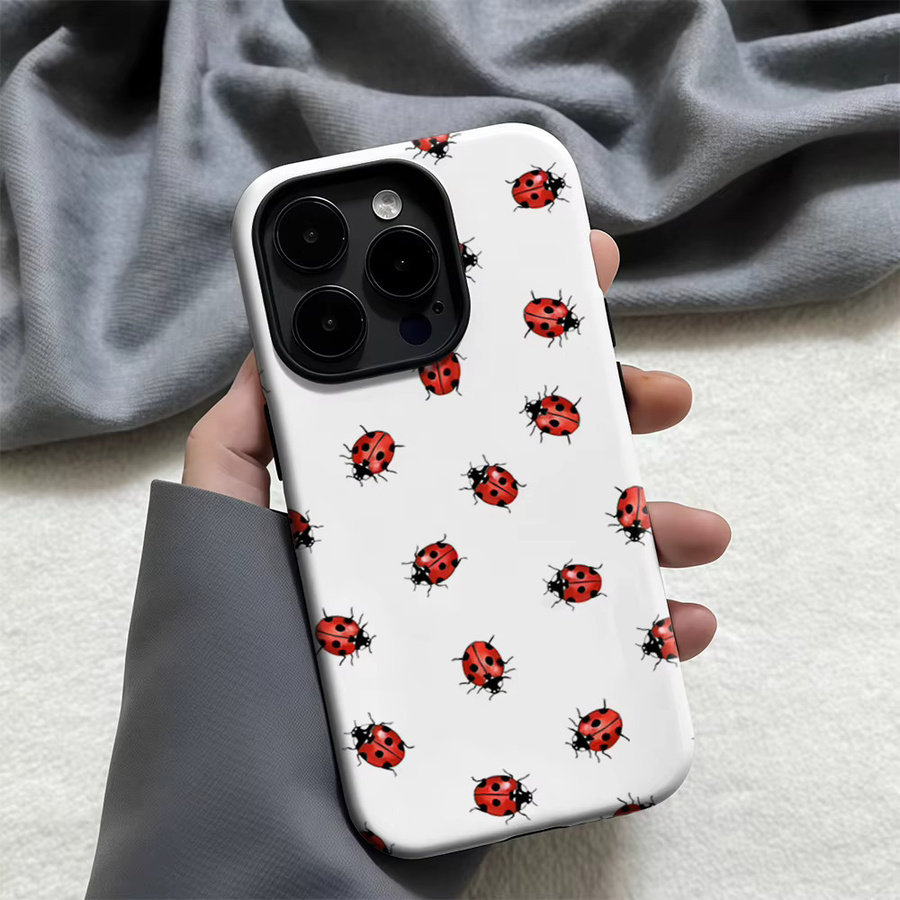 Marienkäfer Red Dot Handyhülle für iPhone 17 16 15 14 13 Pro Max Plus mit doppelschichtiger Rückseite in Weiß - Bild 3