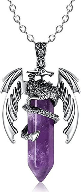 Halskette mit Drachen Anhänger, Edelstahl, Kristall, Silber, Unisex - Bild 1