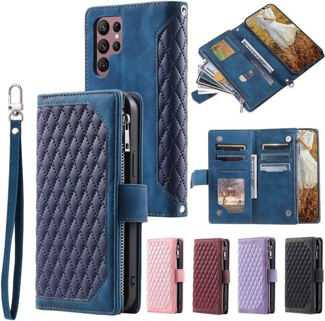 Rhombische Ledertasche als Flip Wallet für Samsung Galaxy A-Serie in Blau - Bild 1