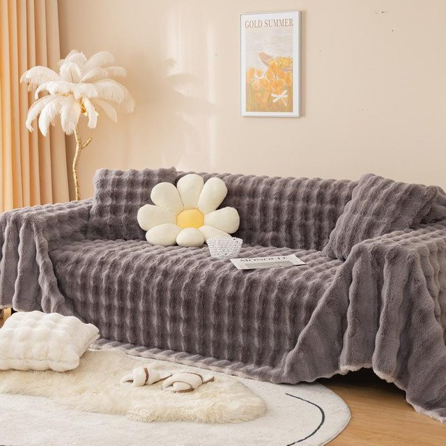 Plüsch-Sofadecke in Grau, verdickte Fleece-Couchdecke für Herbst und Winter, B/B: 180 x 130 cm - Bild 1