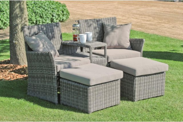 Garden Pleasure Doppelsessel-Set Calgary, 3-teiliges Set aus Aluminium und Kunststoffgeflecht in Anthrazit/Grau, B/H: 155 x 90 cm - Bild 1