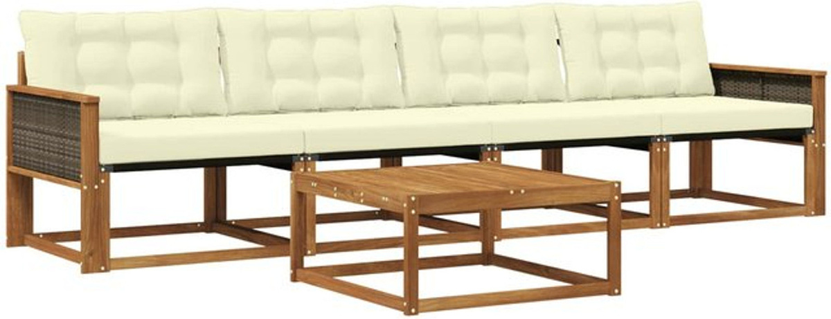 vidaXL Outdoor-Sofagarnitur aus Akazie mit 5-teiligem Set Kissen in Natur und Beige im modernen minimalistischen Design - Bild 1