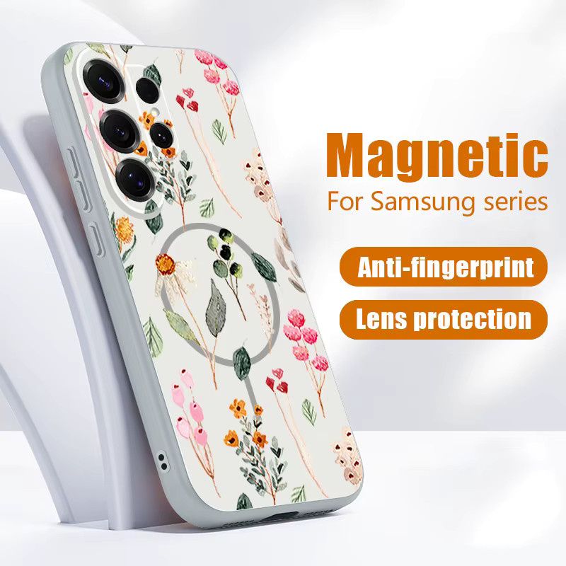 Magnetische Handyhülle mit buntem Blumenmuster für Samsung Galaxy S25 S26 Ultra S24 S23 FE A17 A56 A37 A16 A55 A15 A36 A55 Cover in Multicolour und Orange - Bild 3