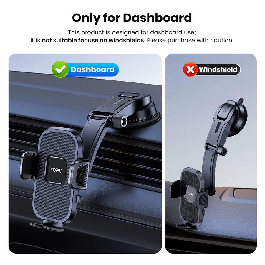 TOPK Autotelefonhalter Armaturenbretthalterung mit Saugnapf in Schwarz, universeller Handy-Ständer für iPhone und Samsung - Bild 4