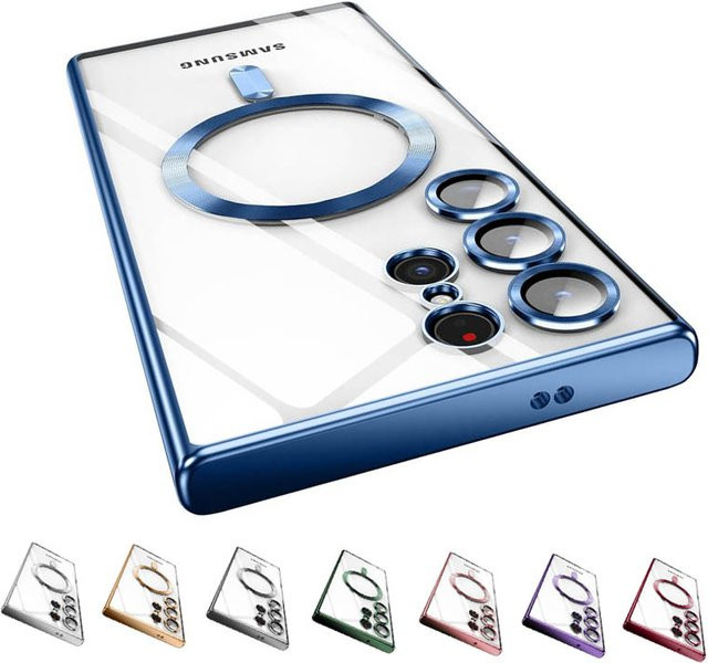 MagSafe Plating Silikon Hülle für Samsung S25 Edge S24 FE S23 Ultra S22 Plus S21, transparent blau, stoßfeste Abdeckung mit Wireless Charge Unterstützung - Bild 1
