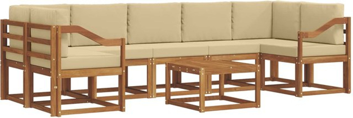 vidaXL Outdoor-Sofagarnitur aus Akazie mit 8-teiligem Kissen-Set in Natur und Beige - Bild 1