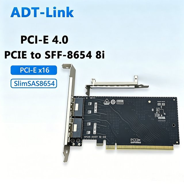 ADT-Link PCIE zu SFF-8654 8i Riser-Karte SlimSAS 8654 Erweiterungsadapterkarte für SSD und GPU in Schwarz - Bild 1
