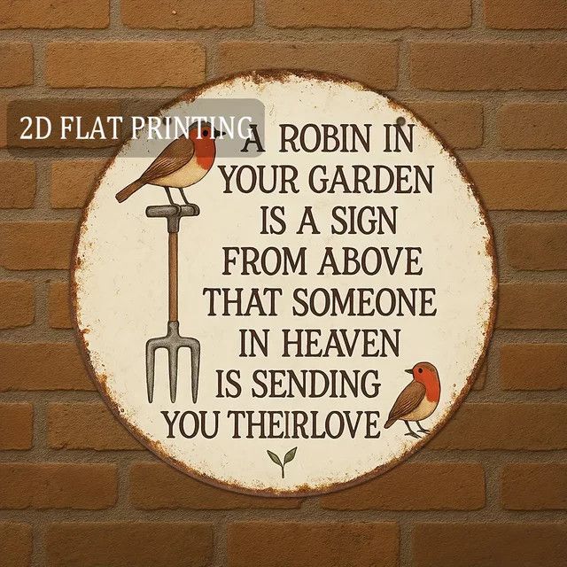 Potdemiel Rundes Aluminium-Metallschild Robin in Your Garden als Rustikale Wanddekoration für den Garten Durchmesser: 20,32 cm - Bild 1