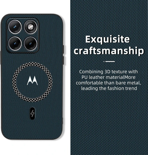 Luxuriöse Lederhülle mit Dreieckmuster und Magnetverschluss für Motorola Signature Edge 70Pro und Fusion 60 Pro in Schwarz, kompatibel mit MagSafe kabellosem Laden - Bild 1