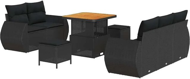 vidaXL Garten-Sofa-Set 8-teilig in Schwarz mit Polstern und Lounge-Elementen aus Poly-Rattan und Metall - Bild 1