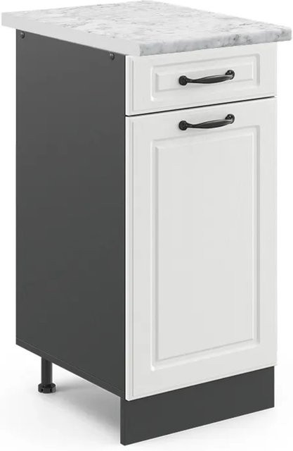 Vicco Küchenunterschrank R-Line Landhausstil in Weiß und Anthrazit mit Marmor-Optik, B: 40 cm, H: 81,6 cm, T: 60 cm - Bild 1
