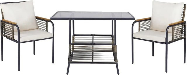 Costway Gartenmöbel Set mit Tisch und 2 Stühlen sowie Kissen in Weiß - Bild 1