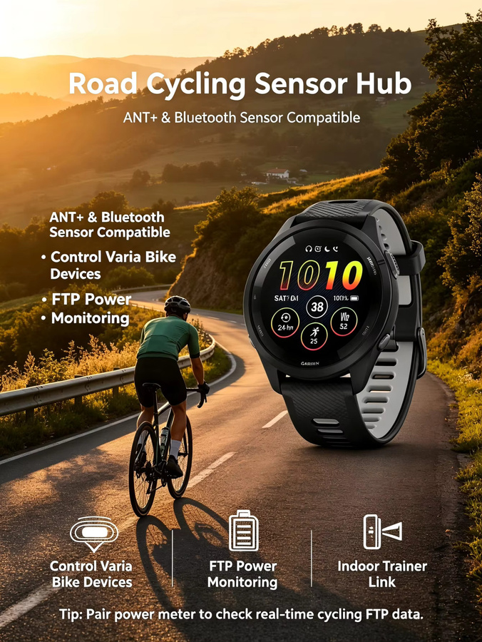 Garmin Forerunner 265 Amoled Laufuhr in Schwarz mit Herzfrequenzmessung, SpO2, Musik, NFC-Zahlungen, 5 ATM Wasserdichtigkeit sowie Trainings- und Schlaftracking - Bild 2