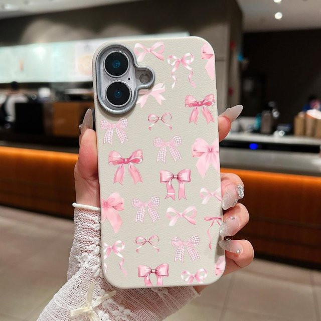 Yiran Bag Stoßfeste Handyhülle mit Schleifenmuster und Ledertextur für iPhone 16 15 14 13 12 Pro Max Plus in Grau - Bild 1