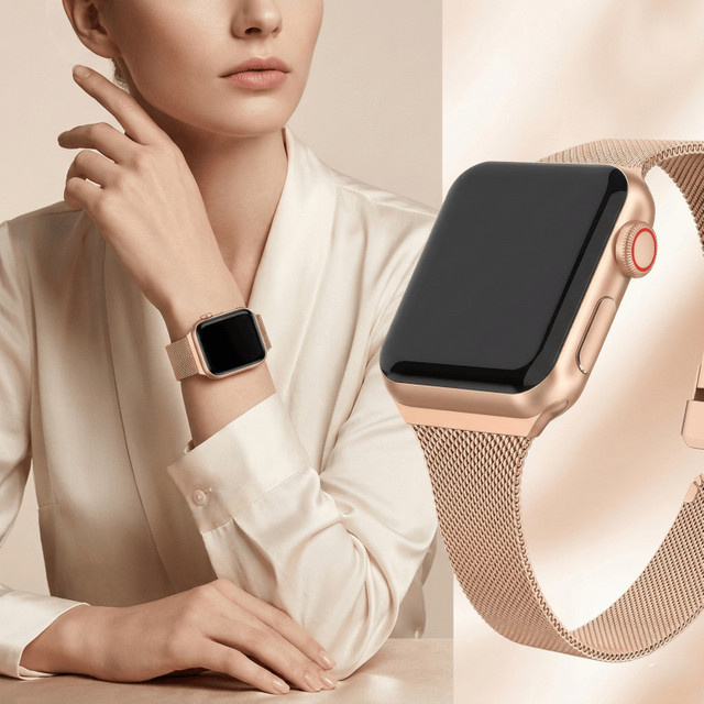 JBAILI Uhrenarmband Milanese Loop, Roségold, Unisex - Bild 1