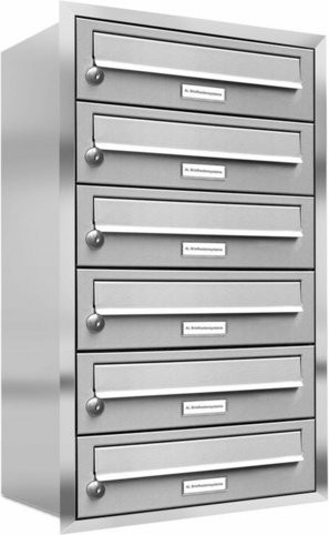 AL Briefkastensystem für 6 Parteien zur Unterputzmontage in Silber, B/H/T: 42,5 x 73 x 27,5 cm - Bild 1