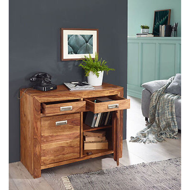 Wohnling Sideboard aus Sheesham Massivholz in Braun B/H/T: 90 x 70 x 40 cm - Bild 4