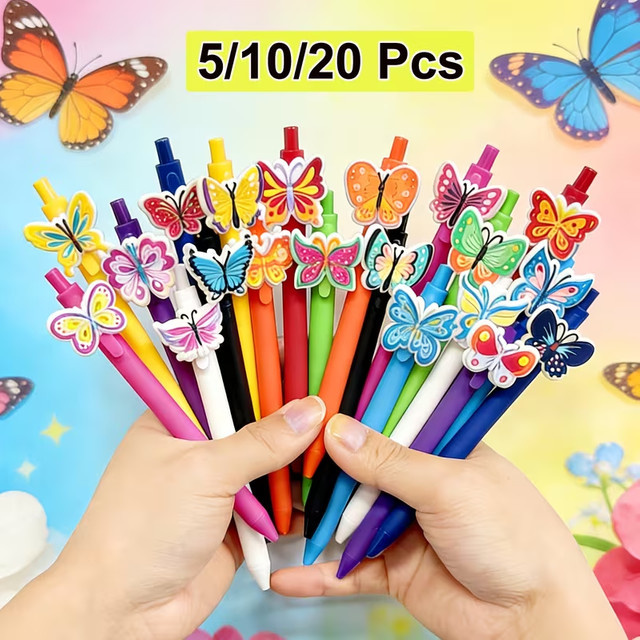 Schmetterlings-Kugelschreiber in Mehrfarben aus Kunststoff für Mädchen und Kinder - Bild 1