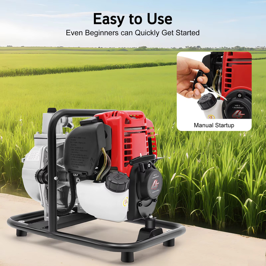 Benzin-Wasserpumpe 4-Takt in Rot aus Kohlenstoffstahl und Aluminiumlegierung mit 1,2 kW, 38 cm³ Hubraum und 35,66 Gal/min Durchflussrate - Bild 5