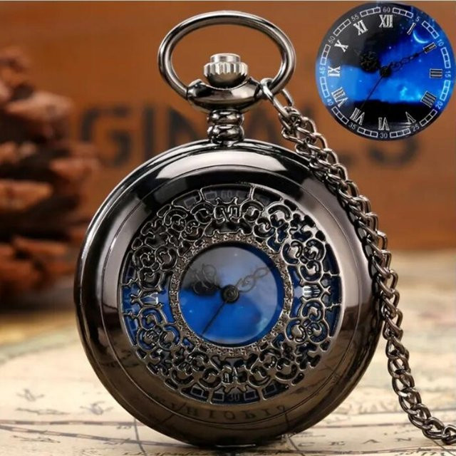 Taschenuhr Quarz, Blau, Edelstahl, Silber, Unisex - Bild 1