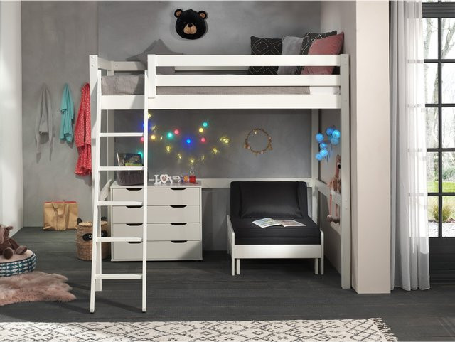 Vipack Hochbett aus Massivholz mit Sesselbett und Schubladenkommode in Weiß, Liegefläche B: 140 cm, T: 200 cm, H: 190 cm - Bild 1