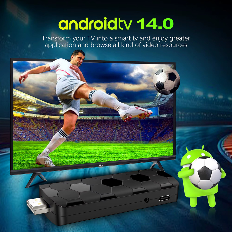 MORTAL R3+ Smart TV Stick 4K Ultra HD Android 14.0 mit Quad Core Prozessor, Dual-Band WLAN 2.4G/5G und Bluetooth 5.4, Schwarz - Bild 2