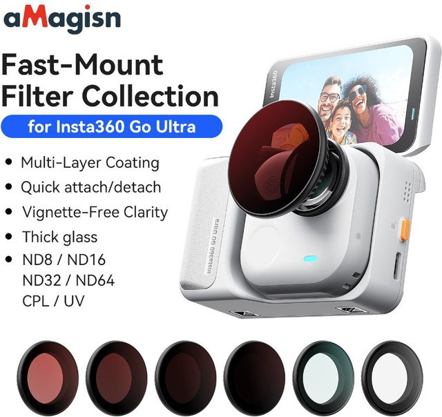 aMagisn Objektivfilter-Set für Insta360 Go Ultra Kamera Zubehör mit UV CPL ND8 ND16 ND32 ND64 Filtern und Schutzabdeckung - Bild 1