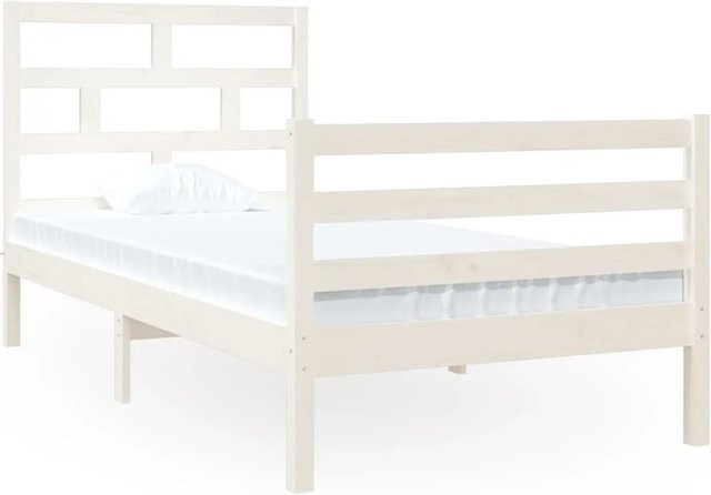 vidaXL Massivholzbett aus Kiefernholz in Weiß, Modernes Singlebett B/T/H: 90 x 190 cm - Bild 1