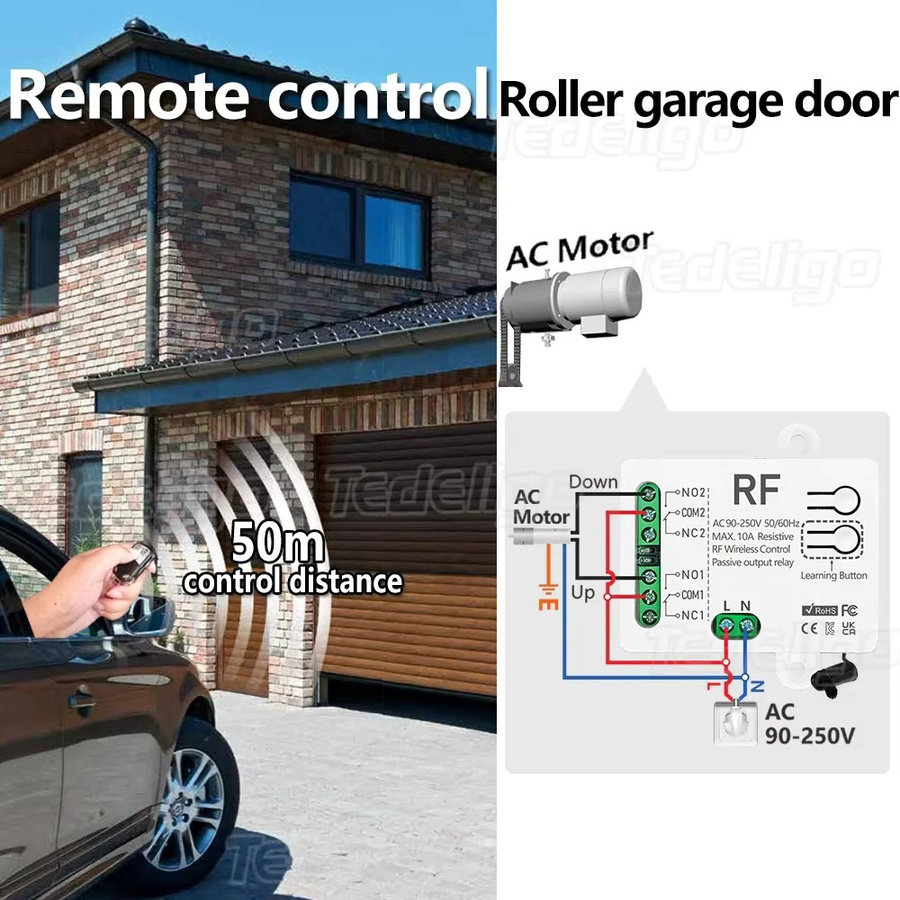 Tedeligo Universal Wireless Fernbedienung Schalter 433 MHz RF 2CH Relais Empfänger Modul mit Sender für Licht und Motor AC 110 V 220 V - Bild 3