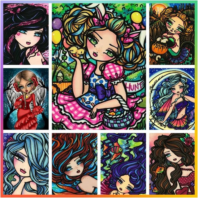 KAYOU DIY Diamantmalerei 5D Mosaik-Stickerei mit langhaarigem Mädchen in Multicolour, B/H: 30,0 x 20,0 cm - Bild 1