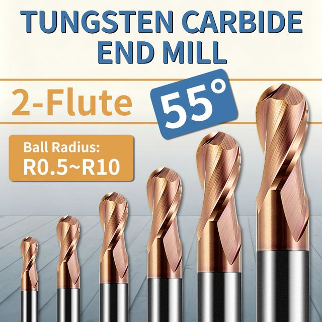 KCUTEER Kugelkopffräser aus Wolframkarbid für CNC, 2-schneidig, Farbe: Silber - Bild 1