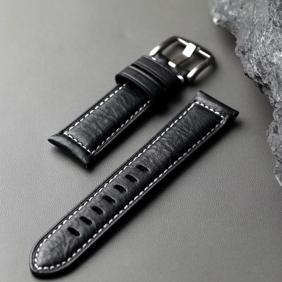 Raystray Uhrenarmband Leder, Schwarz, Vintage, Herren - Bild 2