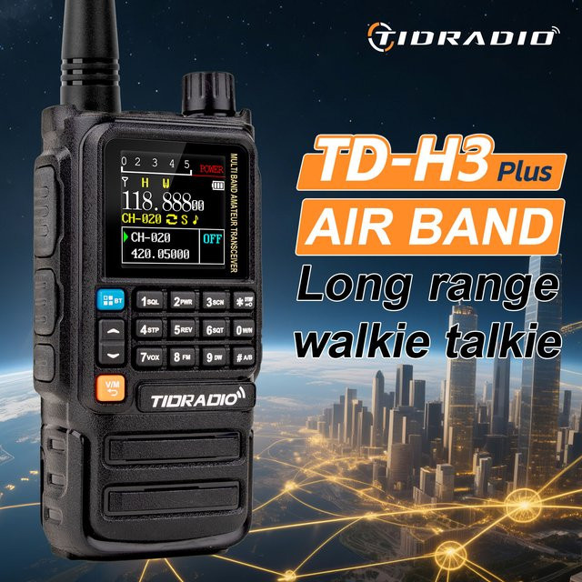 2er-Set Tidradio H3 Walkie Talkie mit USB-C Programmierung, Dual PTT und Air Band, Schwarz - Bild 1
