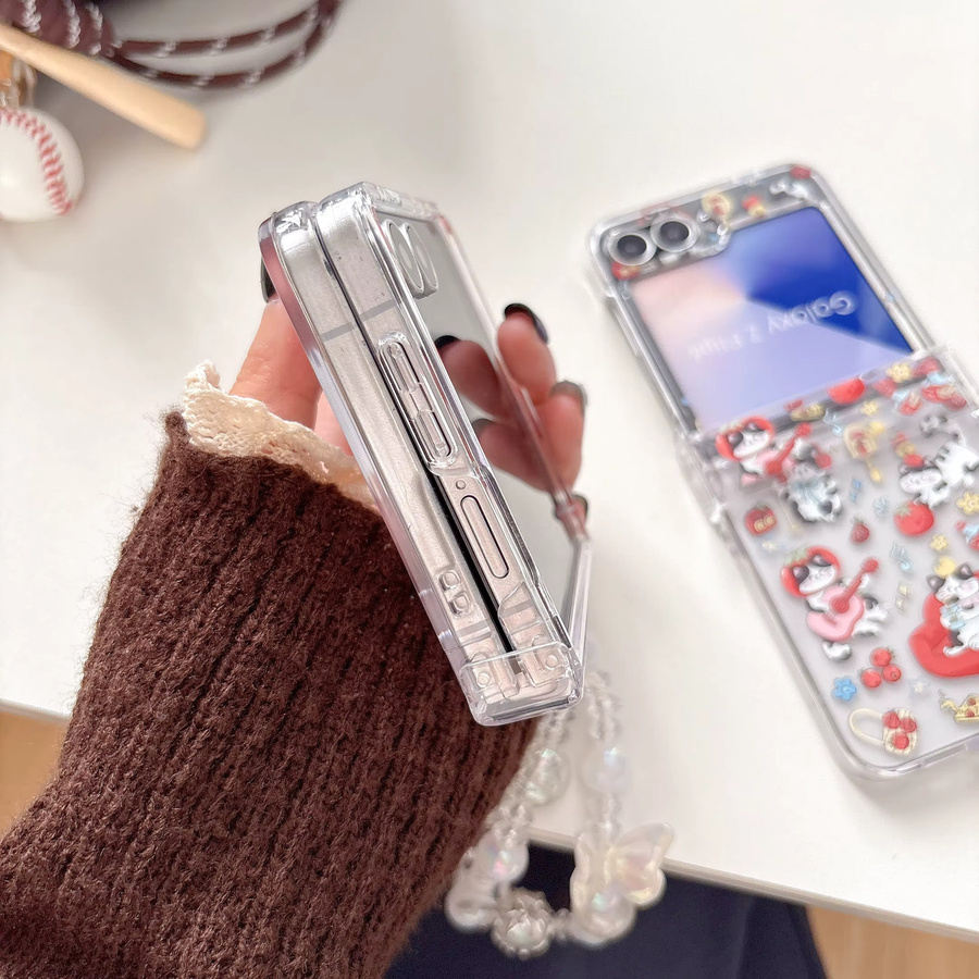 Transparente Handyhülle mit Cartoon-Musik Meow Star Design für Samsung Galaxy Z Flip 7 6 5 4 3 inklusive Scharnierabdeckung und Lanyard - Bild 6