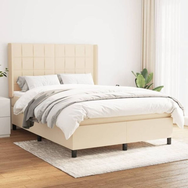 vidaxl Boxspringbett mit Matratze aus Stoff in Creme und Beige, B/T/H: 140 x 200 cm - Bild 1
