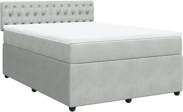 vidaXL Boxspringbett mit Matratze in Hellgrau aus Samt, Hybrid-Design mit Taschenfederkern, B/T: 140 x 200 cm - Bild 1