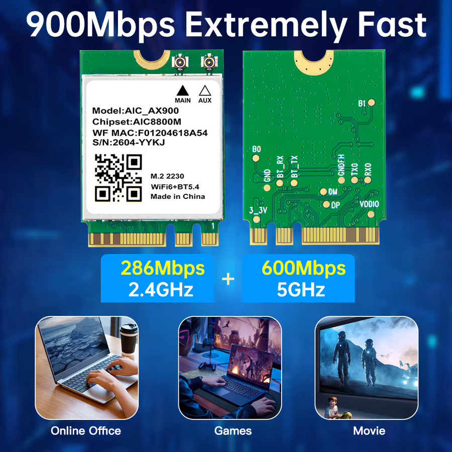 AIC8800M WiFi 6 AX900 Dual Band Wireless Adapter und Bluetooth 5.4 M.2 2230 Netzwerkkarte für Laptop und Desktop, Windows 10/11, Grün - Bild 4