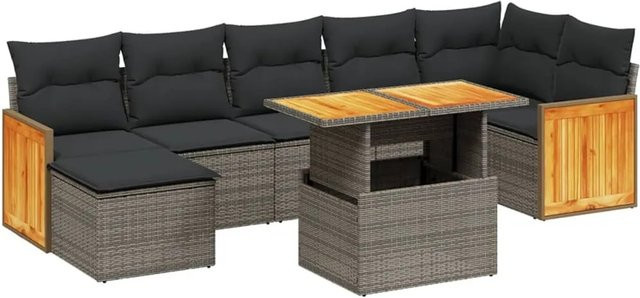 vidaXL 8-teilige Garten-Sofagarnitur aus Polyrattan in Grau mit Kissen und Couchtisch - Bild 1