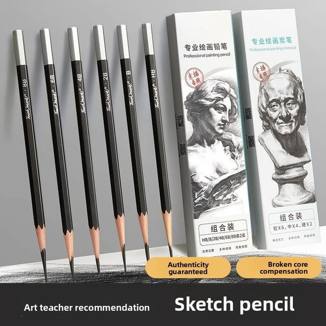 Professionelles Skizzenstift-Set aus Graphit mit 4B, 8B und 2B Bleistiften in Schwarz für Kunststudenten und Profis - Bild 1