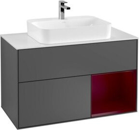 V&B Waschtischunterschrank Finion 100 mit Wandbeleuchtung in Weiß und Anthrazit, B: 100 cm, T: 50,1 cm, H: 50,1 cm - Bild 1