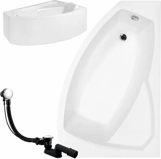 KOLMAN Eckbadewanne rechts in Weiß mit schwarzer Kopfstütze, Acrylschürze und Füßen, B/T: 140 x 90 cm - Bild 1