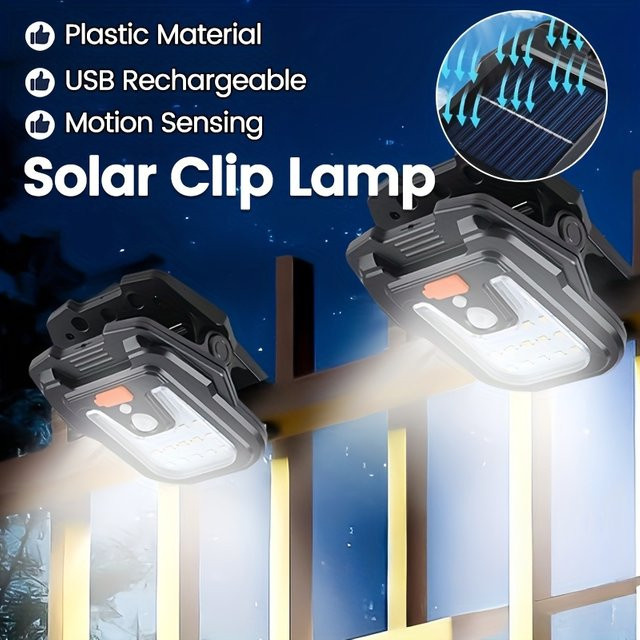 XIWANGFIRE Solar-Clip-Sensorleuchte mit LED und Bewegungssensor, Wasserdichte USB-aufladbare Außenlampe in Schwarz für Garten und Terrasse - Bild 1