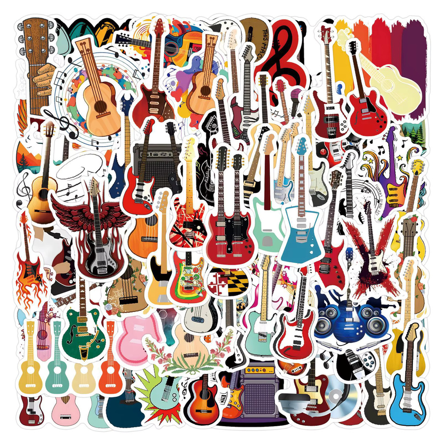 GOGOTU Gitarren-Graffiti-Aufkleber, Cartoon Musikinstrument-Sticker, 55/110 Stück - Bild 2