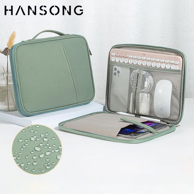 Hansong Tablet-Handtaschenhülle für iPad, Samsung, Xiaomi und Lenovo Surface 11–13 Zoll, stoßfeste Schutztasche mit mehreren Taschen in Weiß und Grau - Bild 1