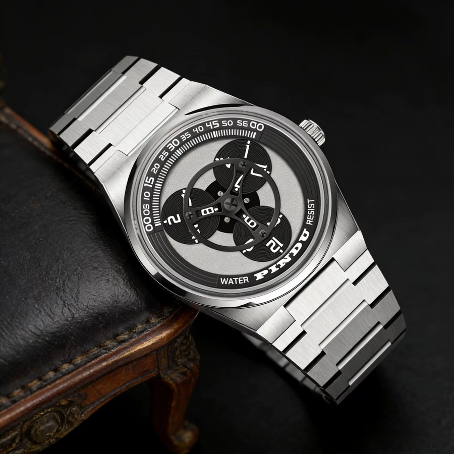 PINDU Design Herrenuhr, Automatik, Edelstahl, 40 mm, Schwarz, Silber - Bild 5