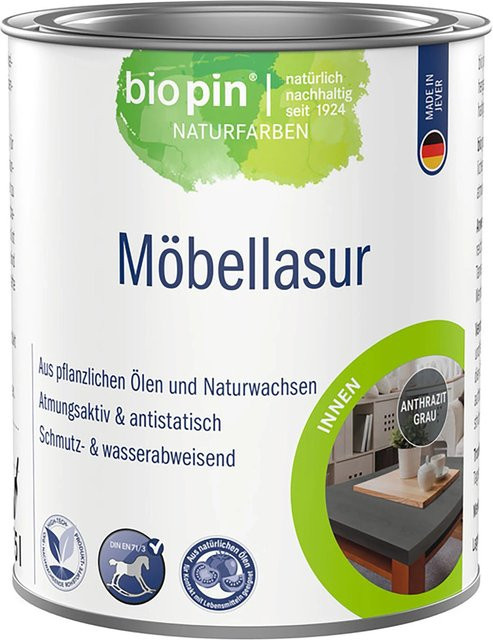 Biopin Möbellasur Anthrazit Grau, wasserbasierte Wachslasur, satinmatt, 0,375 l - Bild 1