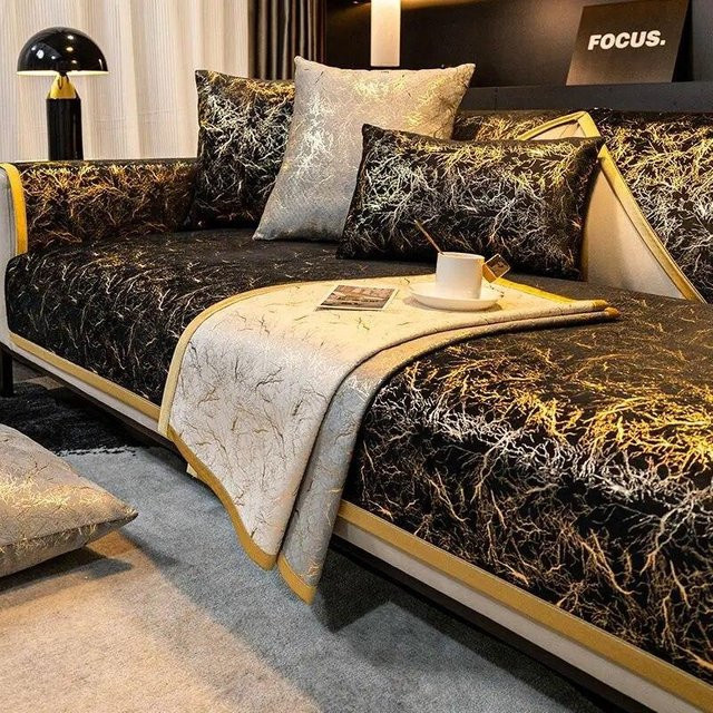 Rutschfeste Sofahülle von Your Warm Home in Bronze und Gold, Polsterauflage für Ecksofas aus Polyester, B/B: 70 x 70 cm - Bild 1