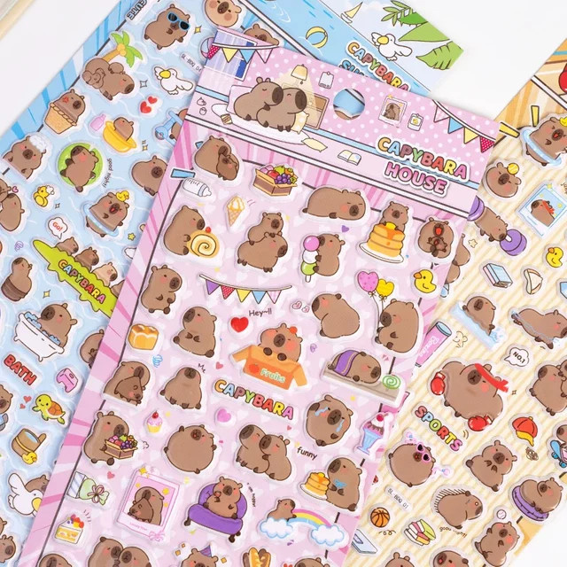 4 Stück Capybara Happy Life 3D Puffy Aufkleber in Multicolour für Scrapbooking und DIY Journaling - Bild 1