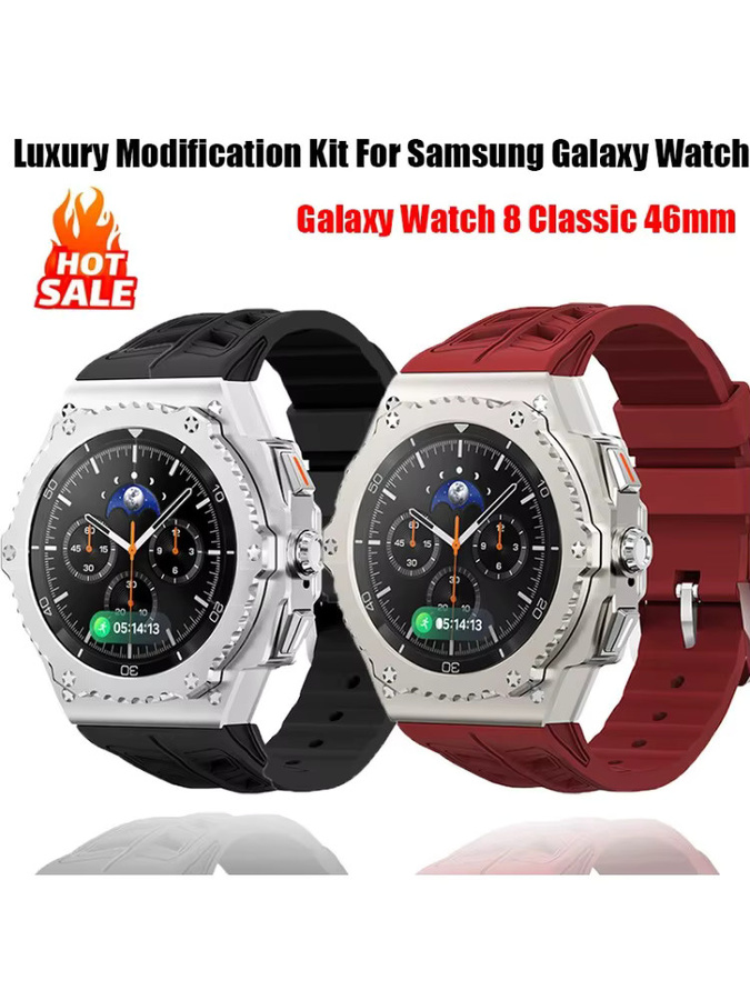 CAOWTAN Uhrenzubehör Modifikationsset für Samsung Watch 8 Classic, Metallgehäuse, Kautschuk, 46 mm - Bild 6