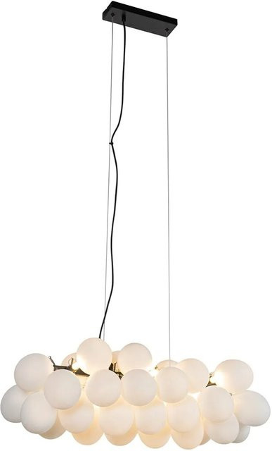 QAZQA Hängelampe Uvas in Schwarz mit Opalglas, modern und länglich, 8-flammig, dimmbar, aus Stahl und Glas - Bild 1